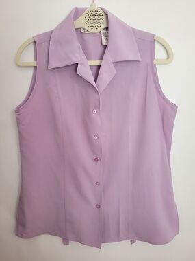 Sleeveless Lavender Button-Front Women's Top Vintage Kathy Lee